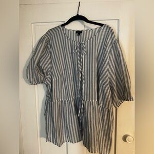 Torrid Blue and White Striped Tie Neck Top